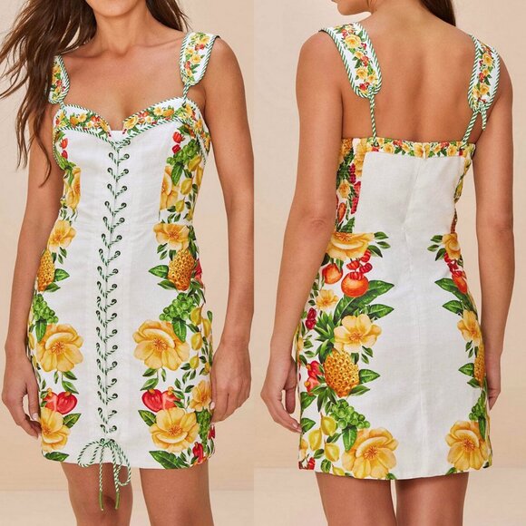 FARM Rio "Picnic Flowers" Lace Up Mini Dress - Picture 1 of 11